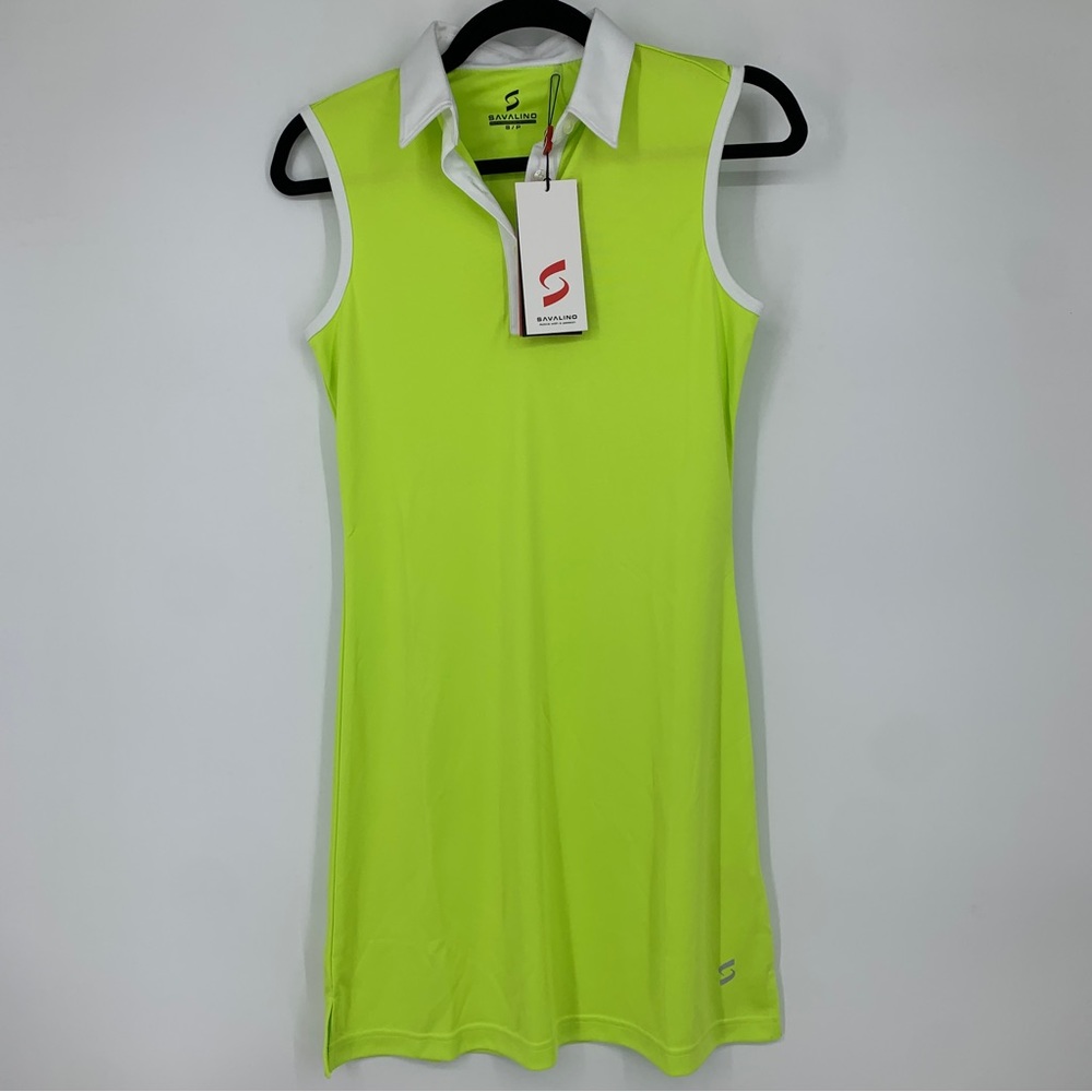Savalino Womens Small Tennis Core Jennifer Dress Brat Green Preppy Polo UV30 NEW